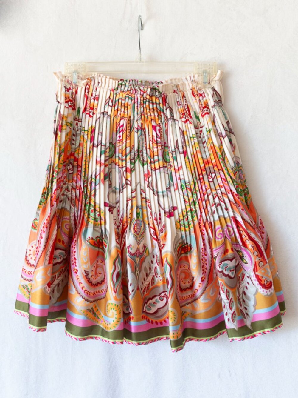Multicolor Paisley Scarf-Inspired Pleated Womens Silk Feel Mini Skirt Sz Small
